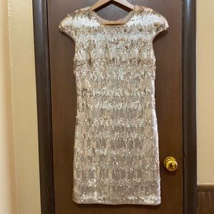 Champagne matte sequin Vera Wang cocktail dress